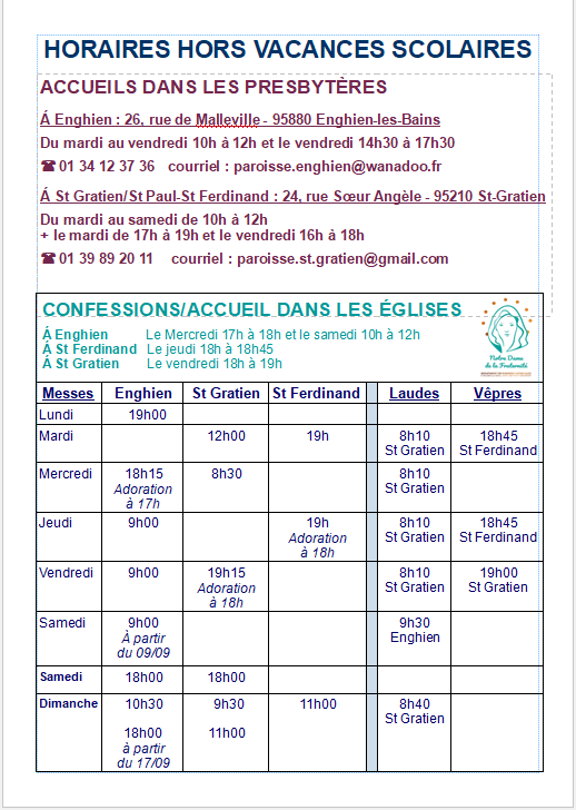 Horaires hors vacances scolaires