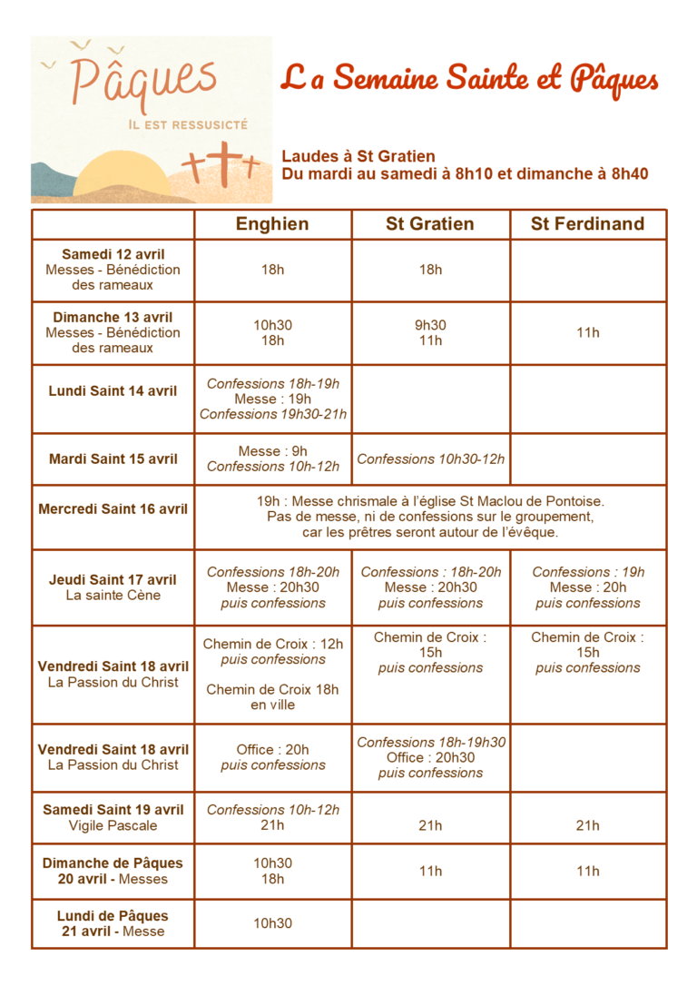 Horaires de la Semaine Sainte et de Pâques