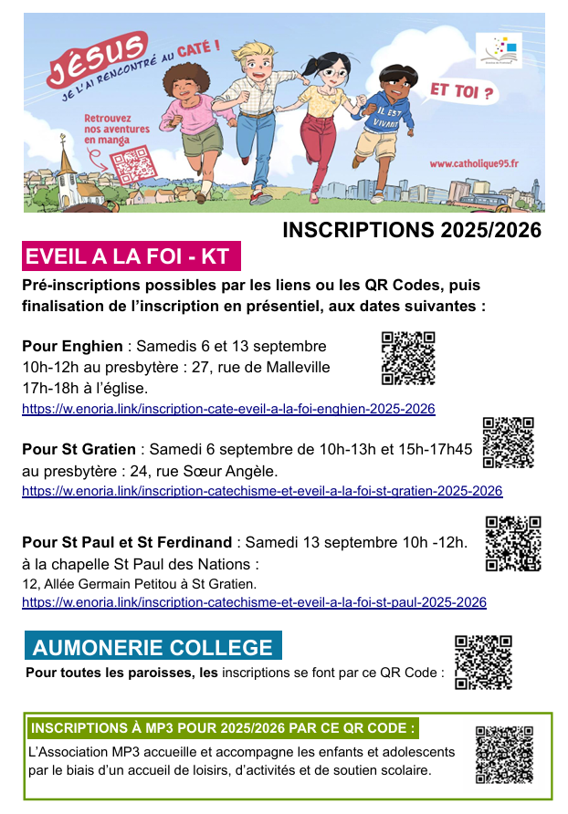 Les inscriptions Eveil à la foi - KT - Aumônerie - MP3 - 2025-2026 sont ouvertes !