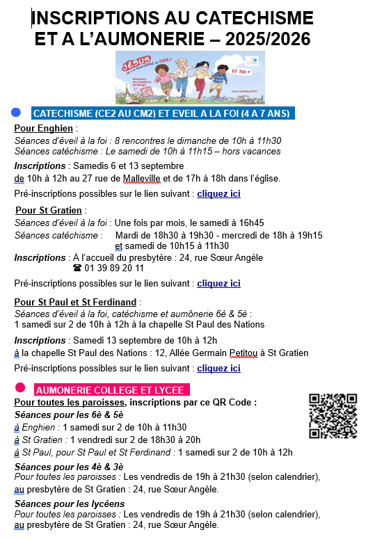 Les inscriptions Eveil à la foi - KT - Aumônerie - MP3 - 2025-2026 sont ouvertes !