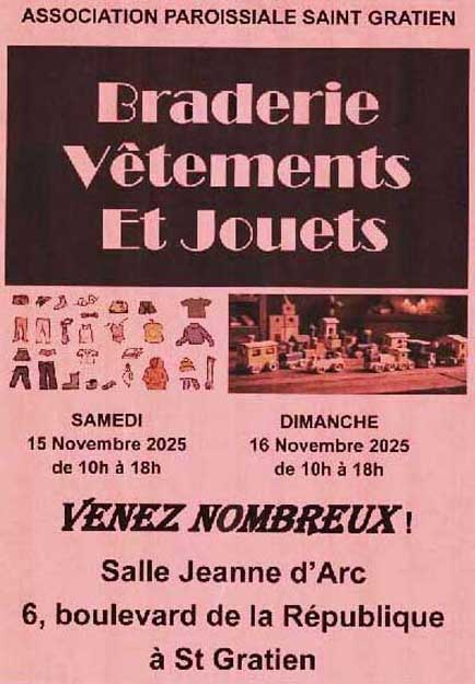 Braderie de vêtements et de jouets 15 et 16 novembre 2025