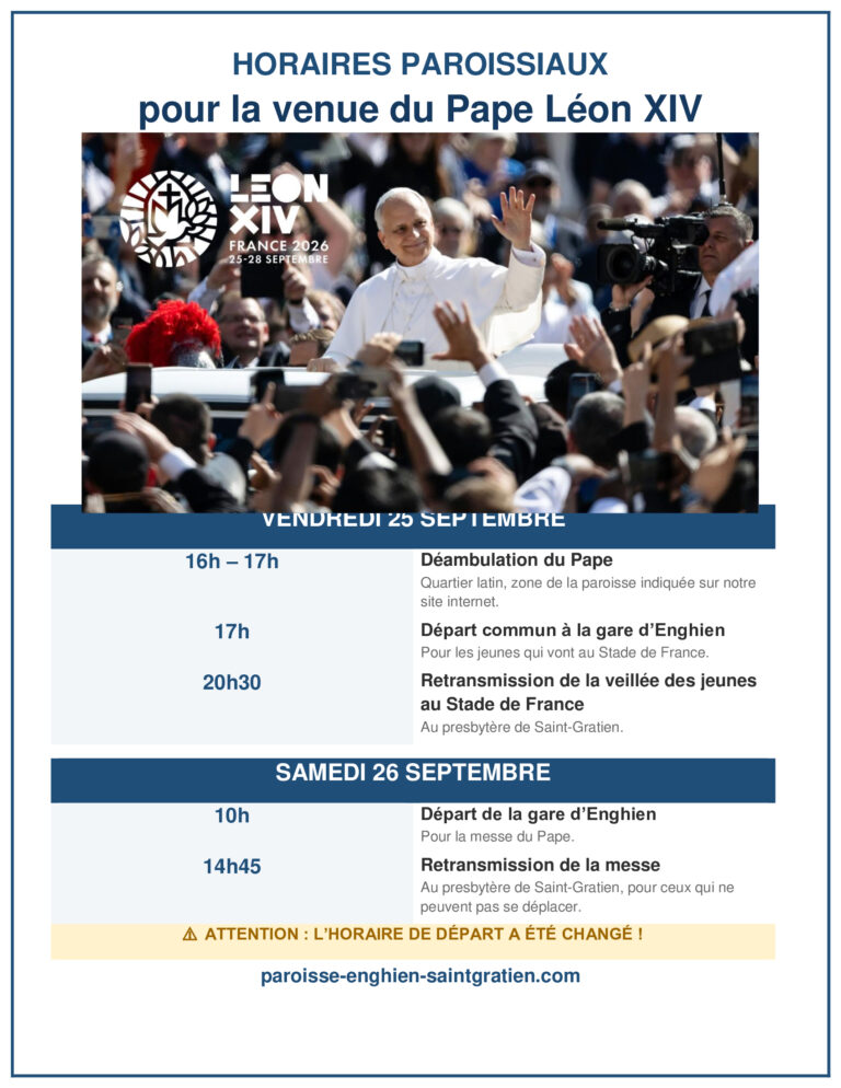 Venue du papes, horaires de la paroisse